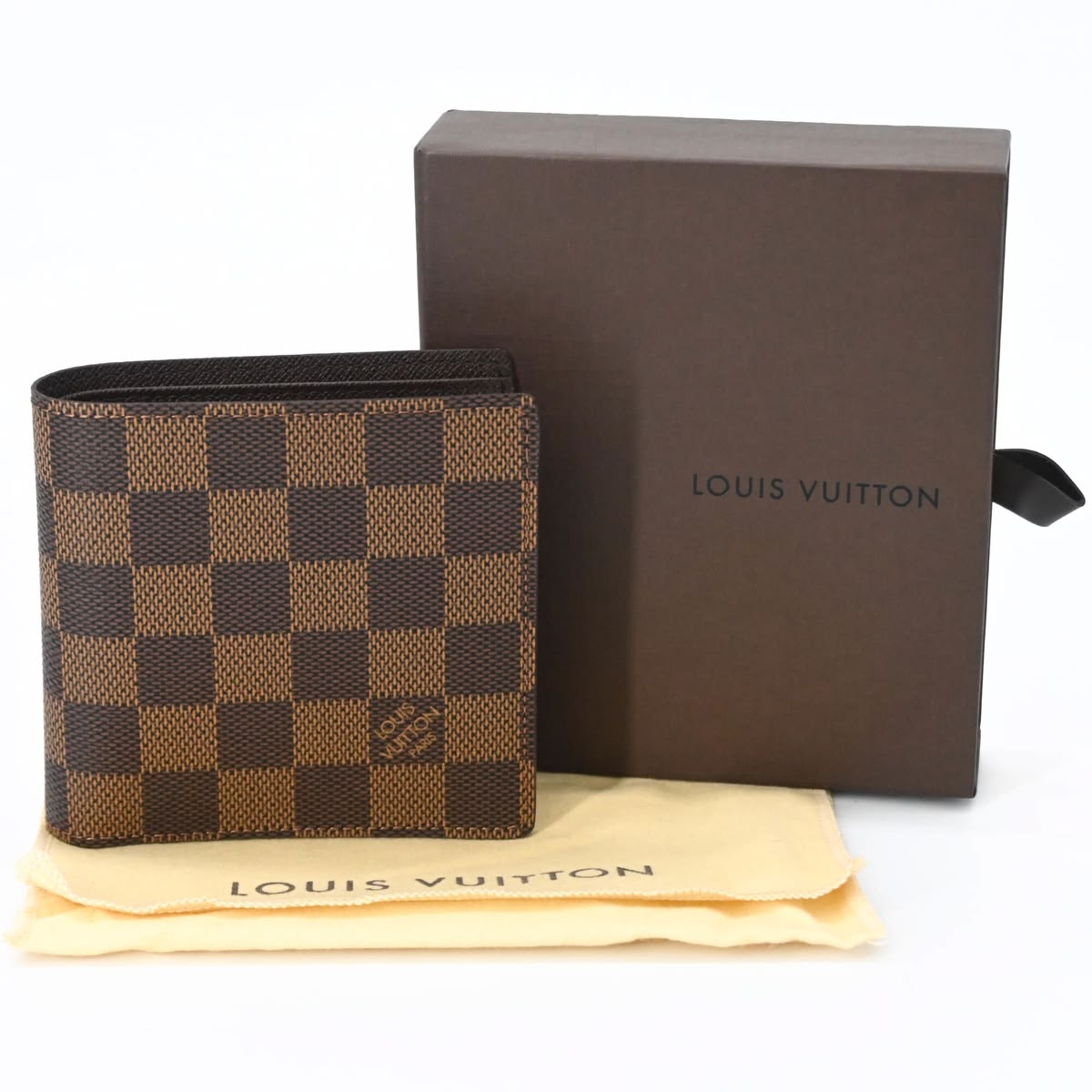 Louis Vuitton Marco bifold wallet in Damier Ebene coated canvas, front view