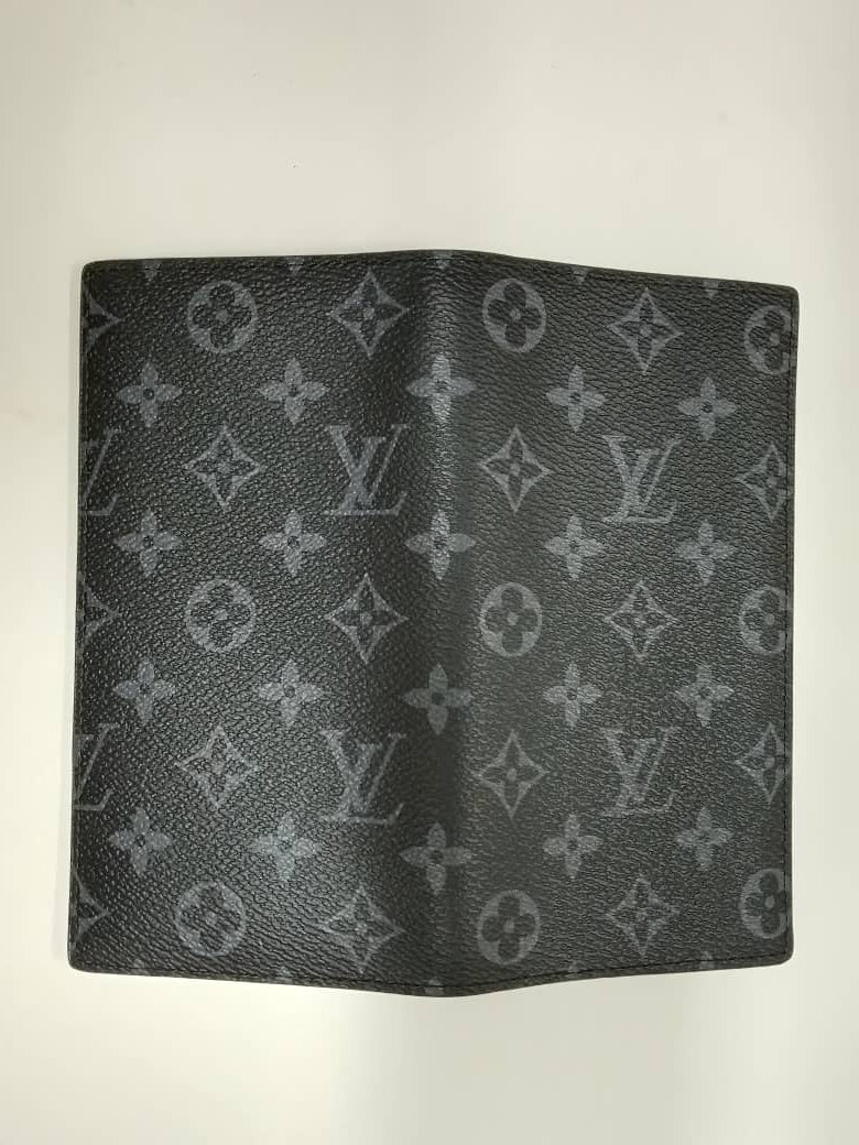 Louis Vuitton Monogram Eclipse Brazza Canvas Long Black Compact Wallet with Box